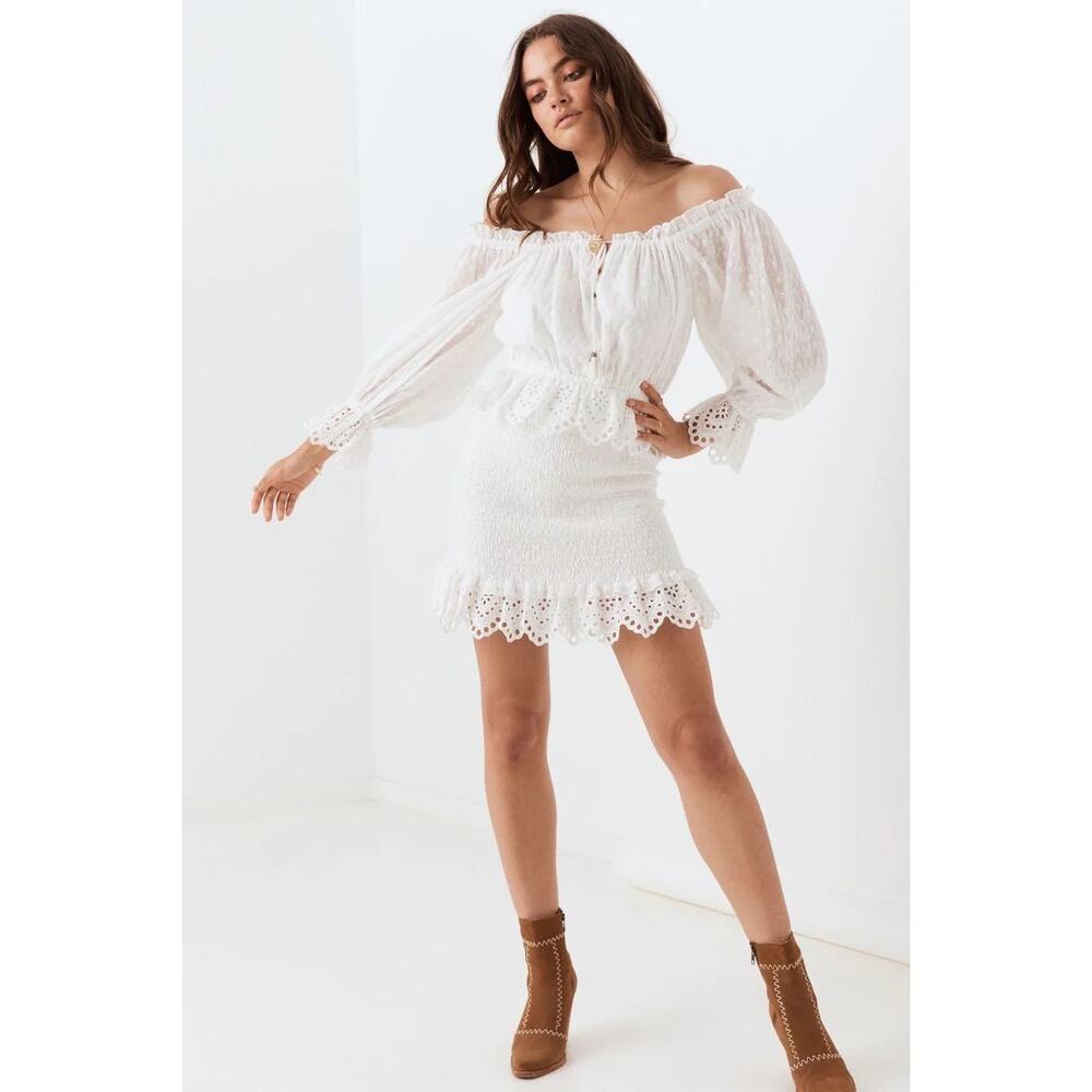 NWOT Spell & The Gypsy Coquette Girl Daisy Chain White Smocked Eyelet Dress XS